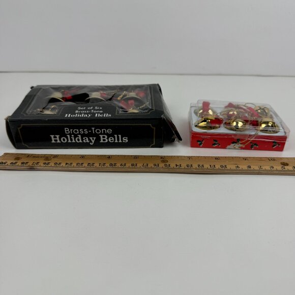2 Vtg Pkgs Christmas Gold Brass Tone Bells Jingle w Red Ribbon w Orig Box READ - Picture 11 of 11